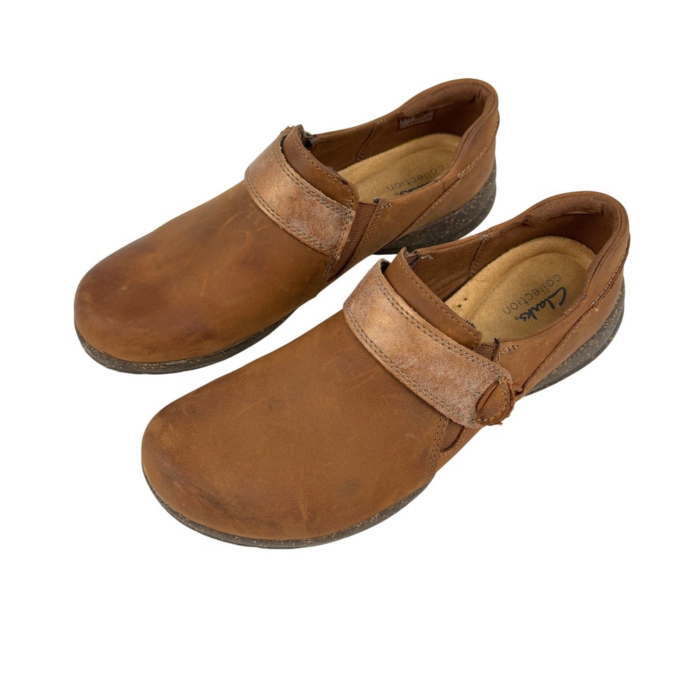 Clarks Collection Leather Comfort Clogs Womens 10.5 Brown Metallic‎ Strap